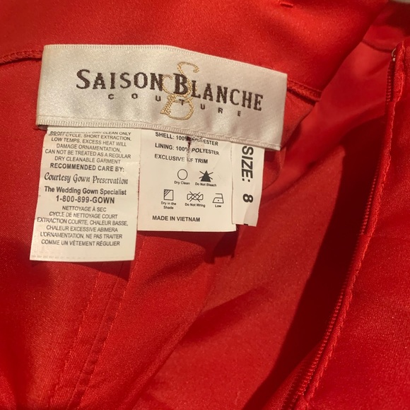 Couture Sample red satin ruched strapless evening gown - Picture 5 of 6